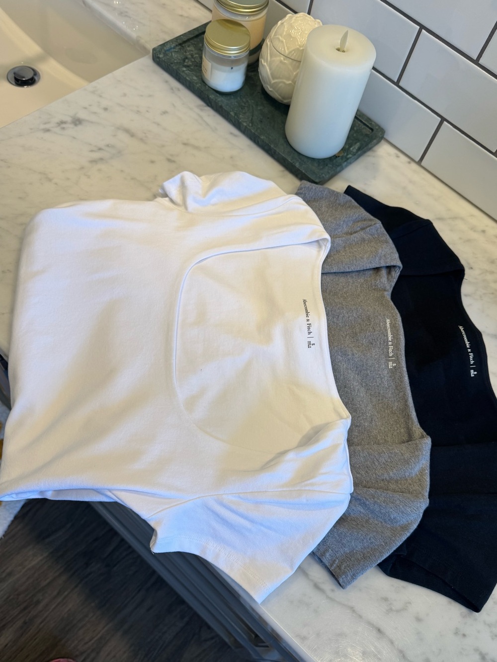 ABERCROMBIE Square Neck Bodysuits 3 Pack - Black, Gray, White NWOT